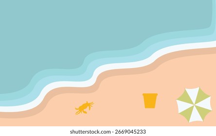 Vista superior de fondo de playa de verano tropical en concepto de diseño de dibujos animados. Ilustración vectorial aislada.