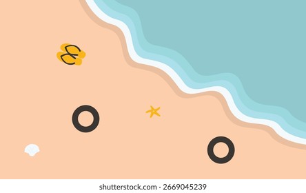 Top View Tropical Summer Beach Background in Cartoon Design Concept. Isolated Vector Illustration.