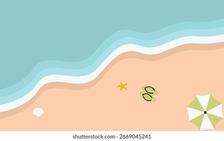 Top View Tropical Summer Beach Background in Cartoon Design Concept. Isolated Vector Illustration.