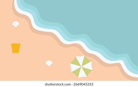 Top View Tropical Summer Beach Background in Cartoon Design Concept. Isolated Vector Illustration.