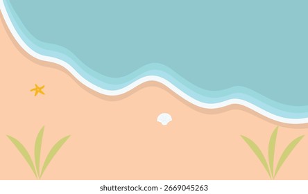 Top View Tropical Summer Beach Background in Cartoon Design Concept. Isolated Vector Illustration.