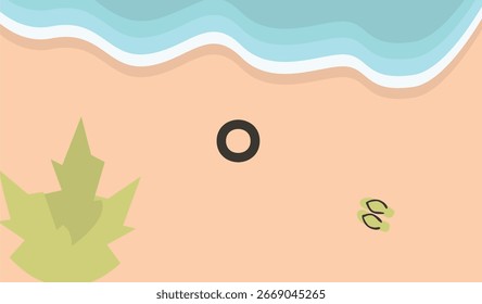 Vista superior de fondo de playa de verano tropical en concepto de diseño de dibujos animados. Ilustración vectorial aislada.