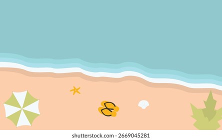 Vista superior de fondo de playa de verano tropical en concepto de diseño de dibujos animados. Ilustración vectorial aislada.
