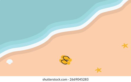 Top View Tropical Summer Beach Background in Cartoon Design Concept. Isolated Vector Illustration.