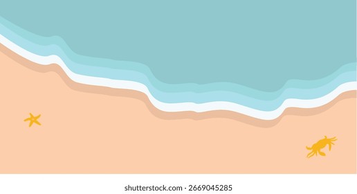 Top View Tropical Summer Beach Background in Cartoon Design Concept. Isolated Vector Illustration.