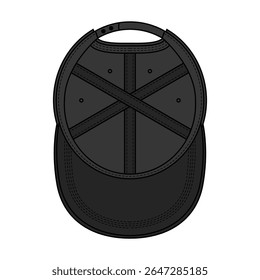 Top View Trucker Cap Vector, Black Hat Illustration for Mockups And Design Templates.