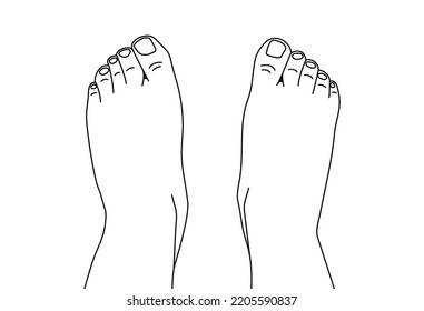 Top View Of Two Bare Human Feet. Thin Line Foot Legs. Vector Flat Outline Illustration