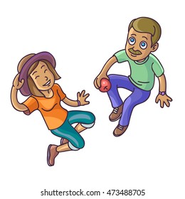 Top view of two people woman and man sitting on the floor. Vector Illustration