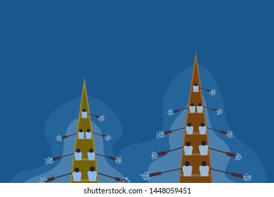 Top view of two teams rowing in the boat race