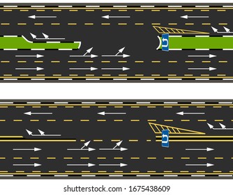 Top view of two types of U-turns on the highway, road, street. Road marking. Vector illustration