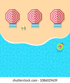 top view vector banner with beach sea and umbrellas