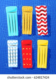 Top view vector collection of pool rafts floating on water.