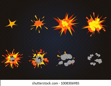 Top View Of Vector Flash Explosion Effect, Bomb Boom. Cartoon Explosion Animation Game Frames.