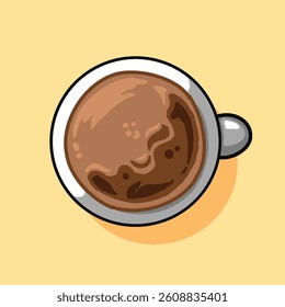 Top view vector illustration of a coffee cup, perfect for menus, branding, packaging, and cozy café-themed designs.