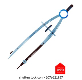 Top view vector illustration of  compasses isolated on white background.