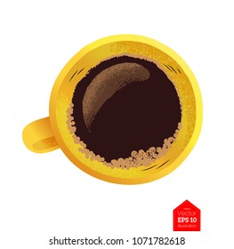 Top view vector illustration of cup of coffee isolated on white background.
