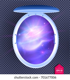 Top view vector illustration of floating tank with outer space inside isolated on transparency background.