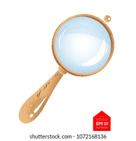 Top view vector illustration of magnifying glass isolated on white background.