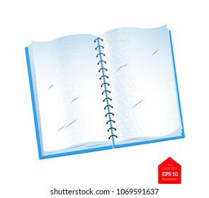 Top view vector illustration of opened notebook isolated on white background.