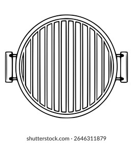 Top view vector illustration of a round grill grate with parallel bars and side handles, perfect for BBQ design or kitchenware illustrations.