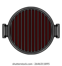 Top view vector illustration of a round barbecue grill with dark red and grey color scheme, perfect for cooking design projects.