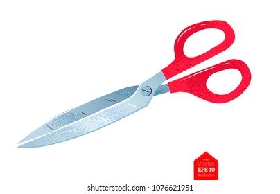 Top view vector illustration of scissors isolated on white background.