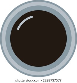 Top view vector illustration of a white cup filled with black coffee. Minimalist design featuring a glossy surface reflection. Perfect for cafe menus and beverage branding.