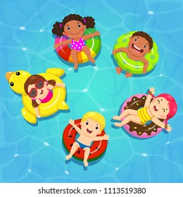 Top View Vector Kids Floating On Stock Vector (Royalty Free) 1113519380 ...