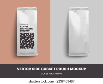 Top View Vector mockup of coffee bag with swallow, white packaging set and design. Realistic illustration template package for pattern, branding, advertisement in cafe. 