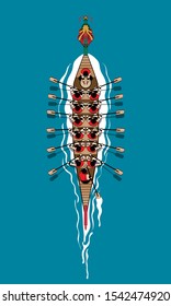 Top view of a vector of a rowing dragon boat. 