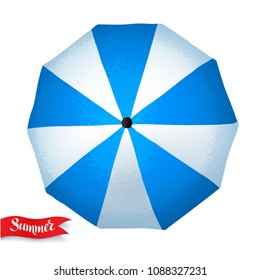 Top view vector summertime illustration of red and white beach parasol isolated on white background.
