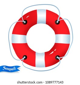 Top view vector summertime illustration of lifebuoy isolated on white background.