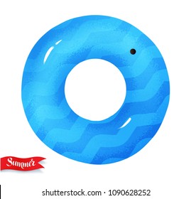 Top view vector summertime illustration of blue rubber ring isolated on white background.