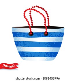 Top view vector summertime illustration of beach bag isolated on white background.