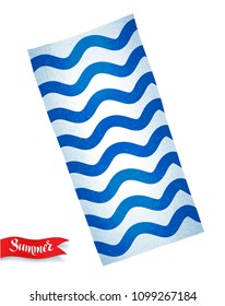 Top view vector summertime illustration of blue beach towel isolated on white background.