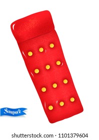 Top view vector summertime illustration of red pool raft isolated on white background.