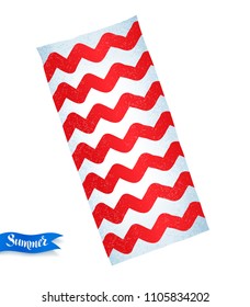 Top view vector summertime illustration of red beach towel isolated on white background.