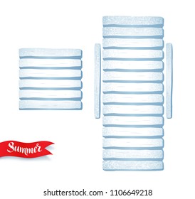 Top view vector summertime illustration of sun bed and table isolated on white background.