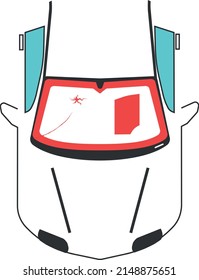 Top view of a vehicle with the need for a window change marked