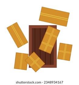 Top view of warehouse element vector. Boxes and equipment in warehouse of goods in store. Logistics industry concept