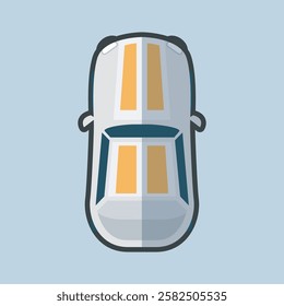 top view white car with outline flat vector design.