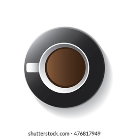 top view of white coffee cup with black plate-vector
