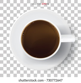 Top view white coffee cup on transparent background. Vector  illustration.