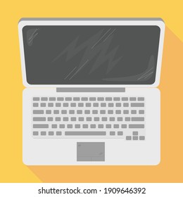 top view of white computer labtop vector isoloted on orange background. Flat illustrator vector. Can insert Text or object on Screen or use as object. 