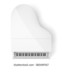 Top View of White Grand Piano on White Background