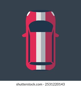 top view white red car in flat vector design.