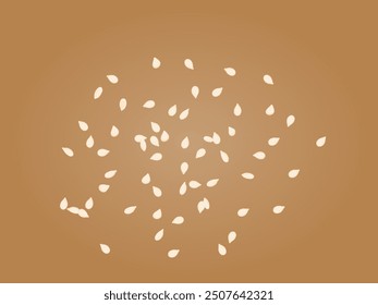 Top view of white sesame seeds scatter over the cut out background in flat vector.