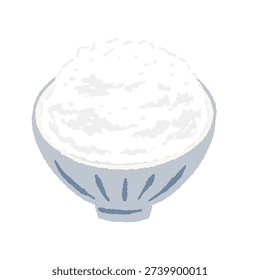 Top View of White Steamed Rice in Traditional Bowl