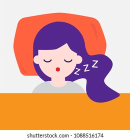 Top view of a woman sleeping. Flat vector illustration