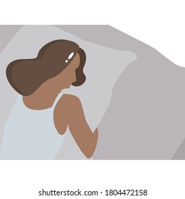 Vista superior de una mujer durmiendo en una almohada. Ilustración vectorial plana. Nacionalidades, asiáticas, negras, latinas. Buenas noches y dulces sueños.